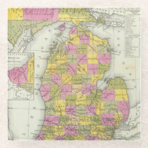 New Map Of Michigan 2 Glass Coaster