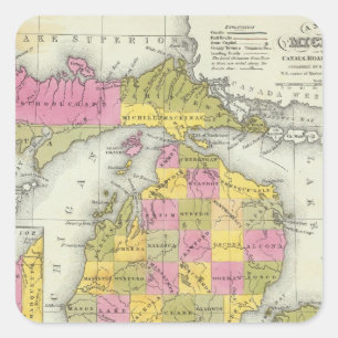 New Map Of Michigan 2 Square Sticker