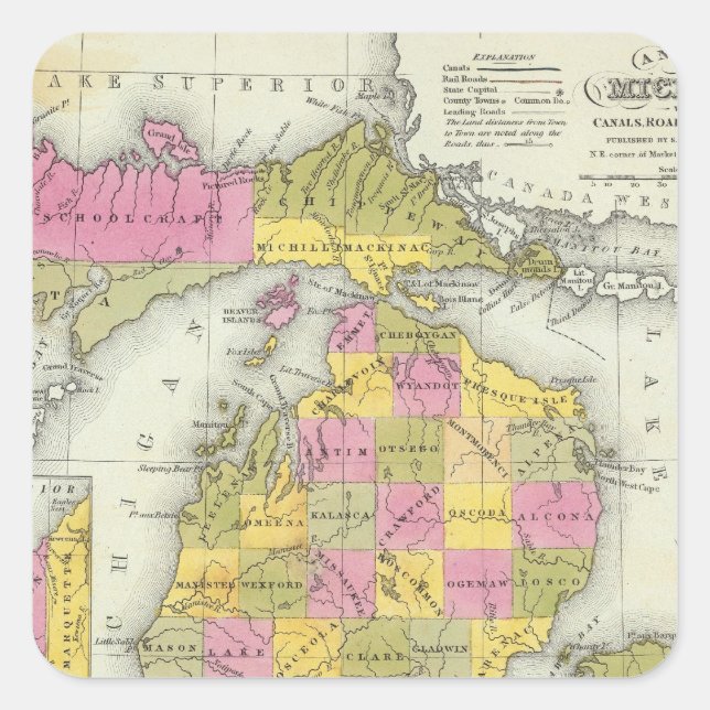 New Map Of Michigan 2 Square Sticker (Front)