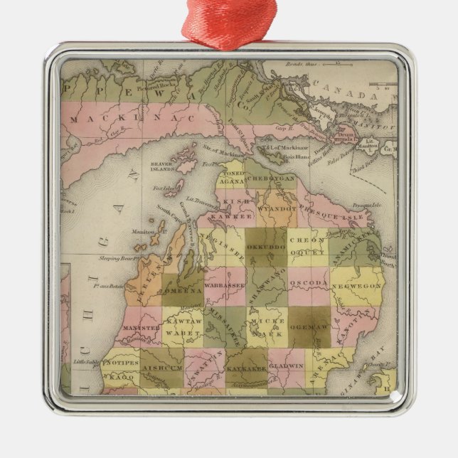 New Map Of Michigan Metal Tree Decoration (Front)