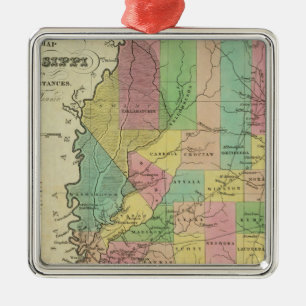 New Map Of Mississippi 2 Metal Tree Decoration
