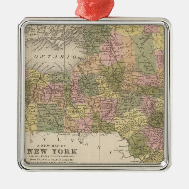 New Map Of New York Metal Tree Decoration (Front)