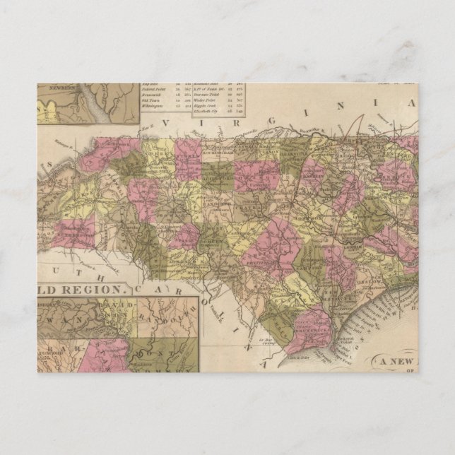 New Map Of North Carolina Postcard (Front)