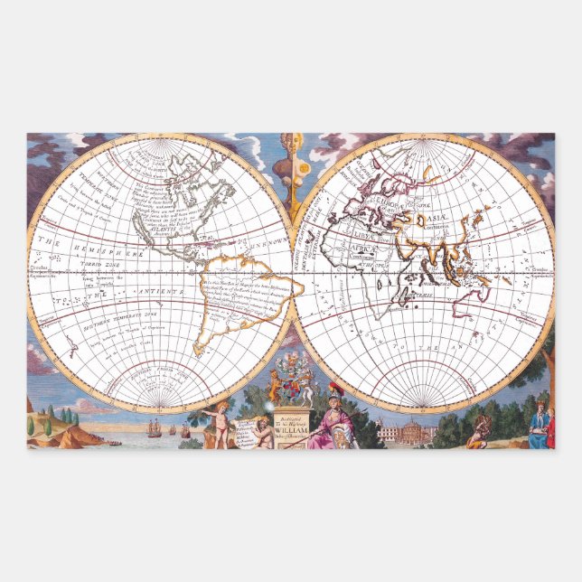 New Map Of The Terraqueous Globe Rectangular Stikr Rectangular Sticker (Front)