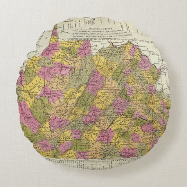 New Map Of Virginia Round Cushion (Front)