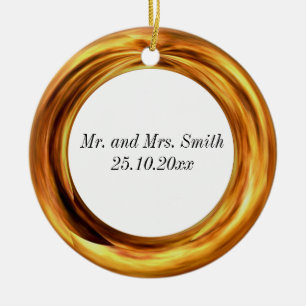 New married couple golden ring and new year ceramic ornament