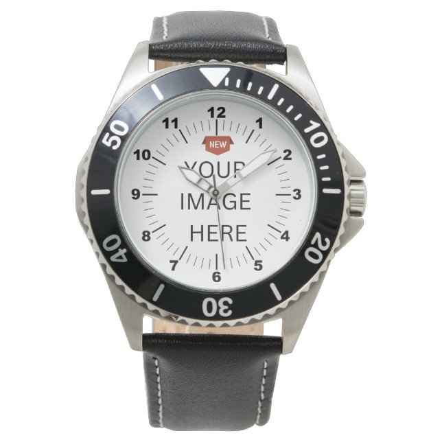 NEW! Men's Watch - Personalised - Black Leather (Front)