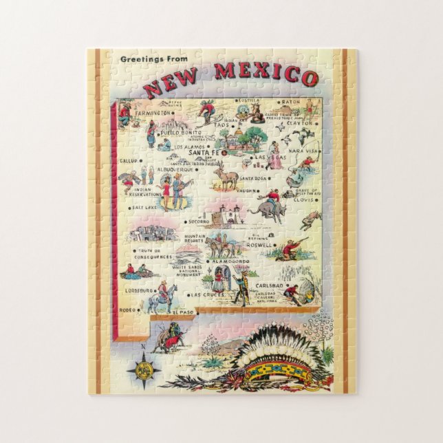 New Mexico  11x14 illustrated Map Jigsaw Puzzle (Vertical)