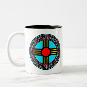 New Mexico and Native Zia Sun God Symbol Two-Tone Coffee Mug