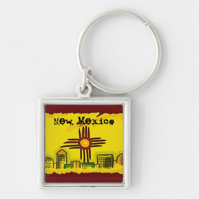 New Mexico artistic skyline state flag keychain (Front)