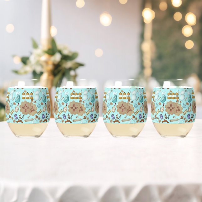 New Mexico Biscochito Cookies Zia Sun Stemless Wine Glass (Insitu (Wedding))