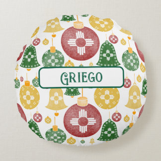 New Mexico Christmas Ornaments Zia Red Green Blue Round Cushion