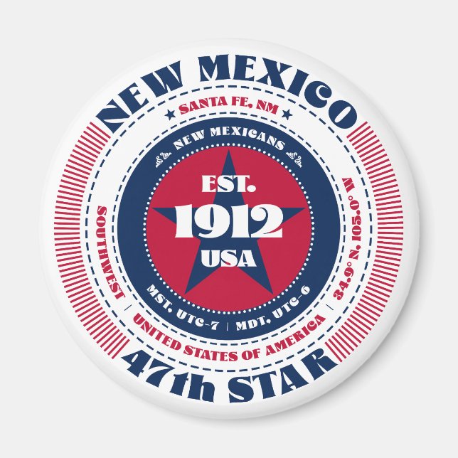 New Mexico Circle Typography Souvenir Magnet (Front)