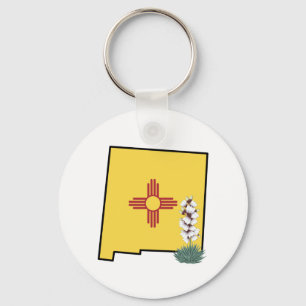 New Mexico Flag with State Flower Yucca Flower Key Ring