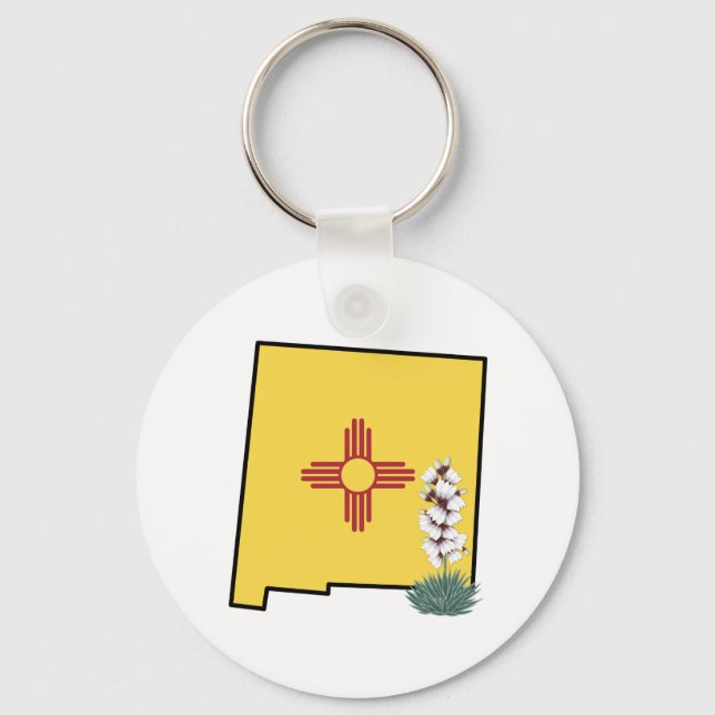 New Mexico Flag with State Flower Yucca Flower Key Ring (Front)