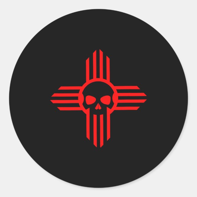 New Mexico Flag Zia Sun Skull ; State Pride Tee  Classic Round Sticker (Front)