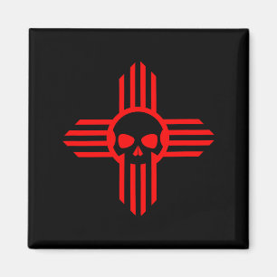 New Mexico Flag Zia Sun Skull ; State Pride Tee Magnet