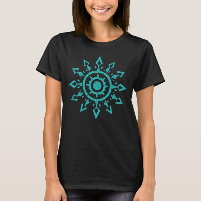 New Mexico Flag Zia Sun Symbol in blue colour T-Shirt (Front)