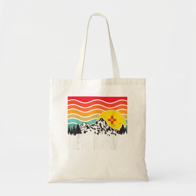 New Mexico Graphic Retro State Trees Mountains Sun Tote Bag (Front)