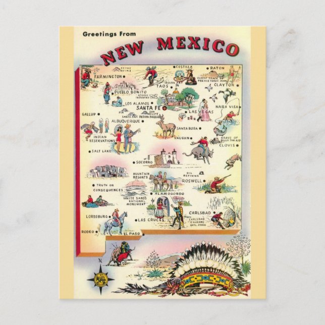 New Mexico  illustrated Map Postcard (Front)