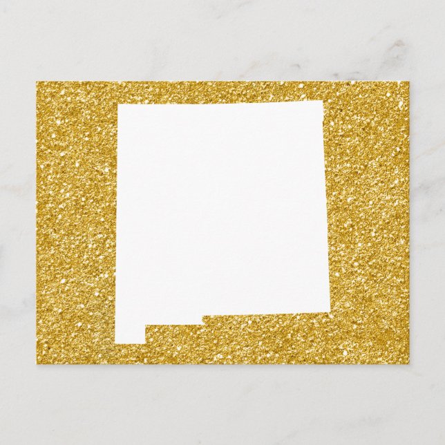 New Mexico in White and Gold Glitter Postcard (Front)