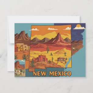 New Mexico Landscape Art Illustrated State Map Postcard