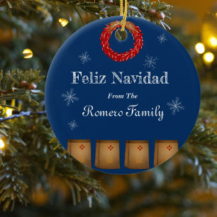 New Mexico luminaria farolito  Zia snow Ceramic Ornament