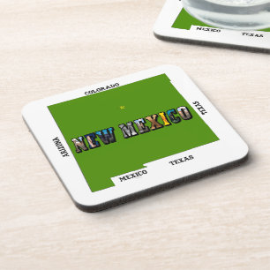 New Mexico Map Outline Photo Text Coaster