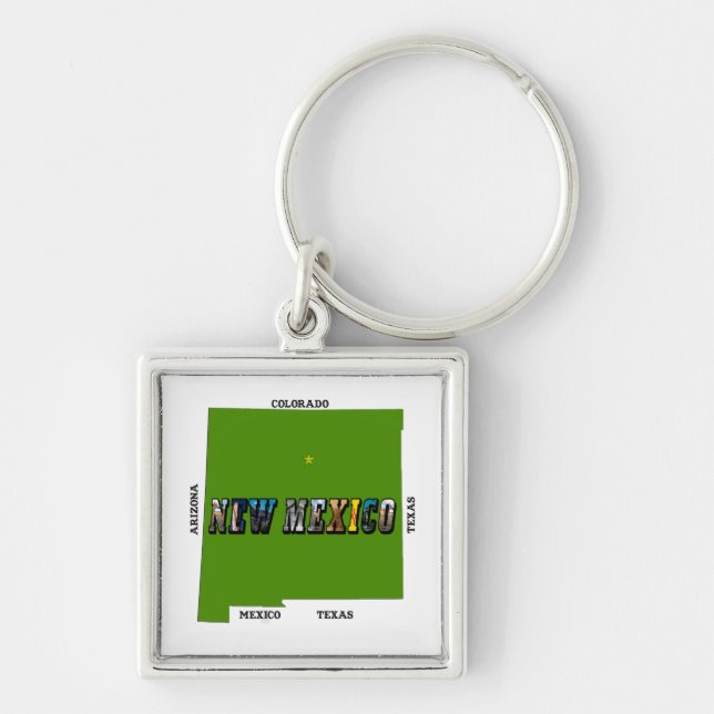 New Mexico Map Outline Photo Text Key Ring (Front)