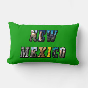 New Mexico Map Outline Photo Text Lumbar Cushion
