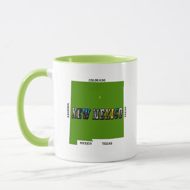 New Mexico Map Outline Photo Text Mug (Left)
