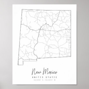 New Mexico Minimal Street Map Poster