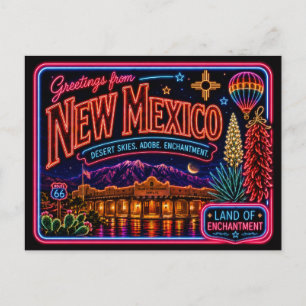 New Mexico Neon State Retro Vintage Postcard
