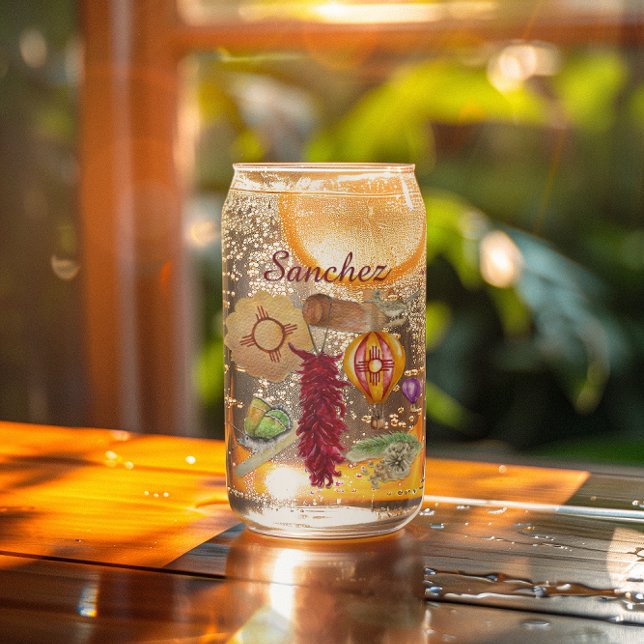 New Mexico Red Chile Pinõn Zia Hot Air Balloon  Can Glass (Creator Uploaded)