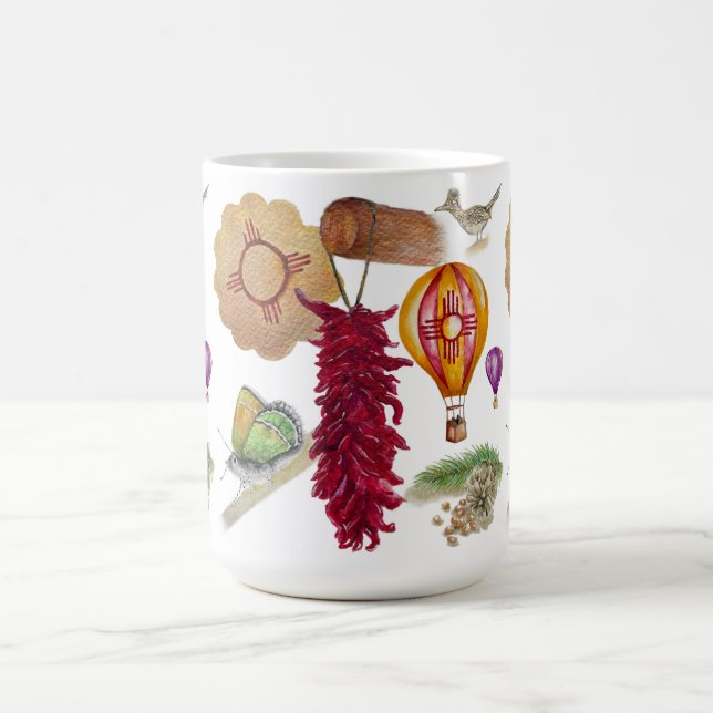 New Mexico Red Chile Pinõn Zia Hot Air Balloon  Coffee Mug (Center)