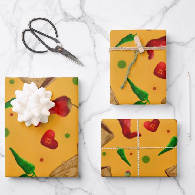 New Mexico Red & Green chile Tamales Zia Nopales Wrapping Paper Sheet (Front)