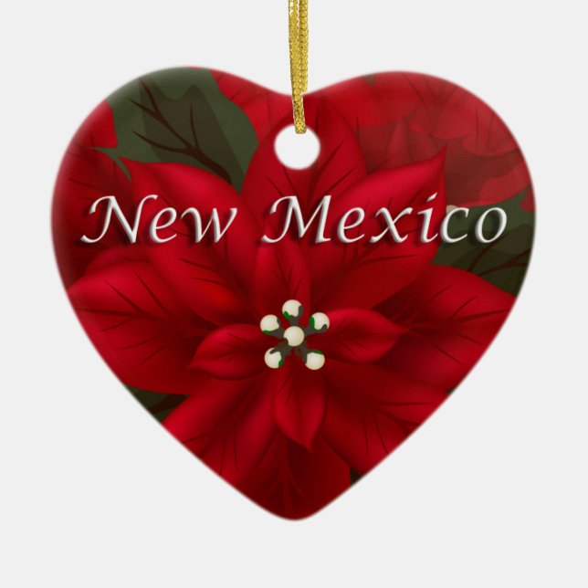 New Mexico Red Poinsettia Heart  Keepsake Ornament (Front)