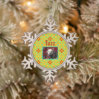 New Mexico Red Zia Turquoise Feathers Snowflake Pewter Christmas Ornament