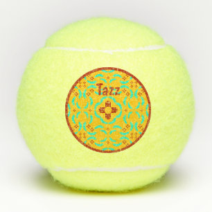 New Mexico Red Zia Turquoise Feathers Tennis Balls