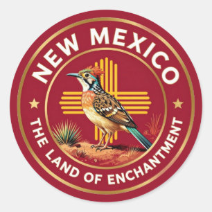 🌵 New Mexico Roadrunner Heritage Classic Round Sticker