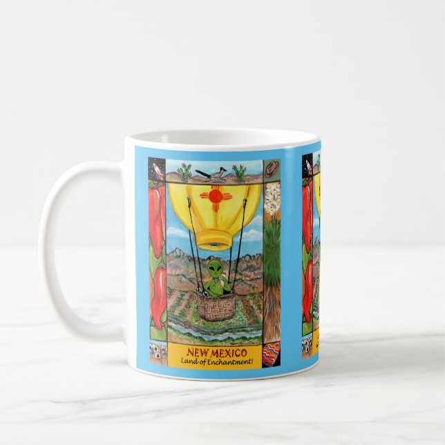 New Mexico Roswell Alien Funny Hot Air Balloon Zia Coffee Mug (Left)