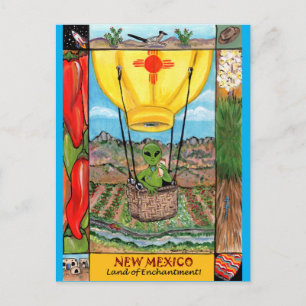New Mexico Roswell Alien Funny Hot Air Balloon Zia Postcard