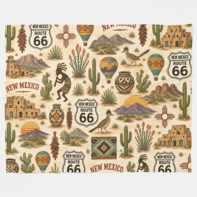 New Mexico Route 66 Cosy Mesa Fleece Blanket (Front (Horizontal))