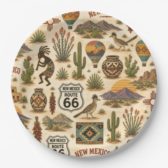 New Mexico Route 66 Party Mesa Paper Plate (Front)