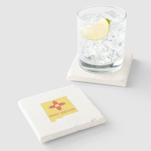 New Mexico State Flag and Map Stone Coaster
