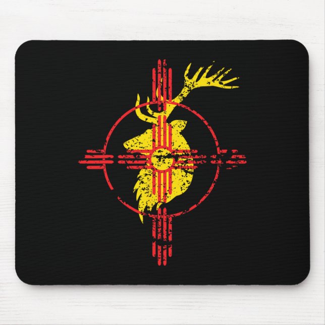 New Mexico State Flag Elk Hunting Zia Symbol Desig Mouse Pad (Front)