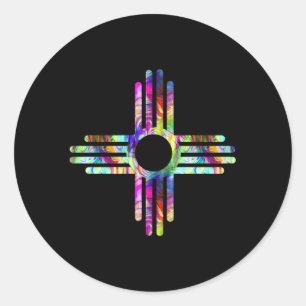 New Mexico State Zia Symbol Trippy Multi Color Pri Classic Round Sticker