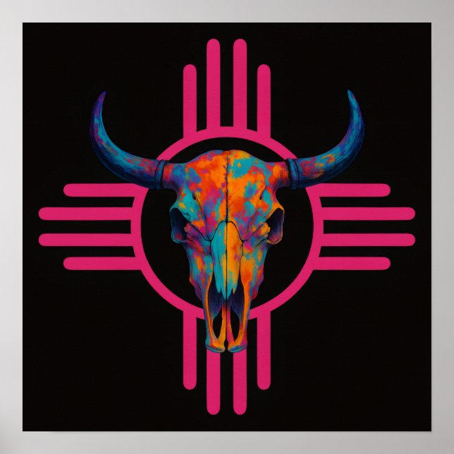 New Mexico Sun Skull Pink  Poster (Front)