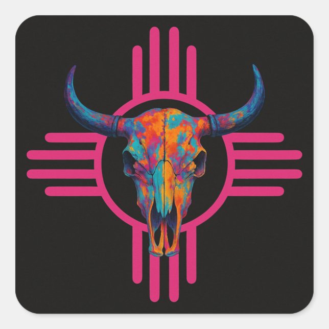 New Mexico Sun Skull Pink  Square Sticker (Front)