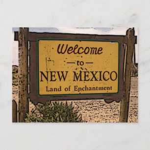 New Mexico welcome road sign artistic postcard